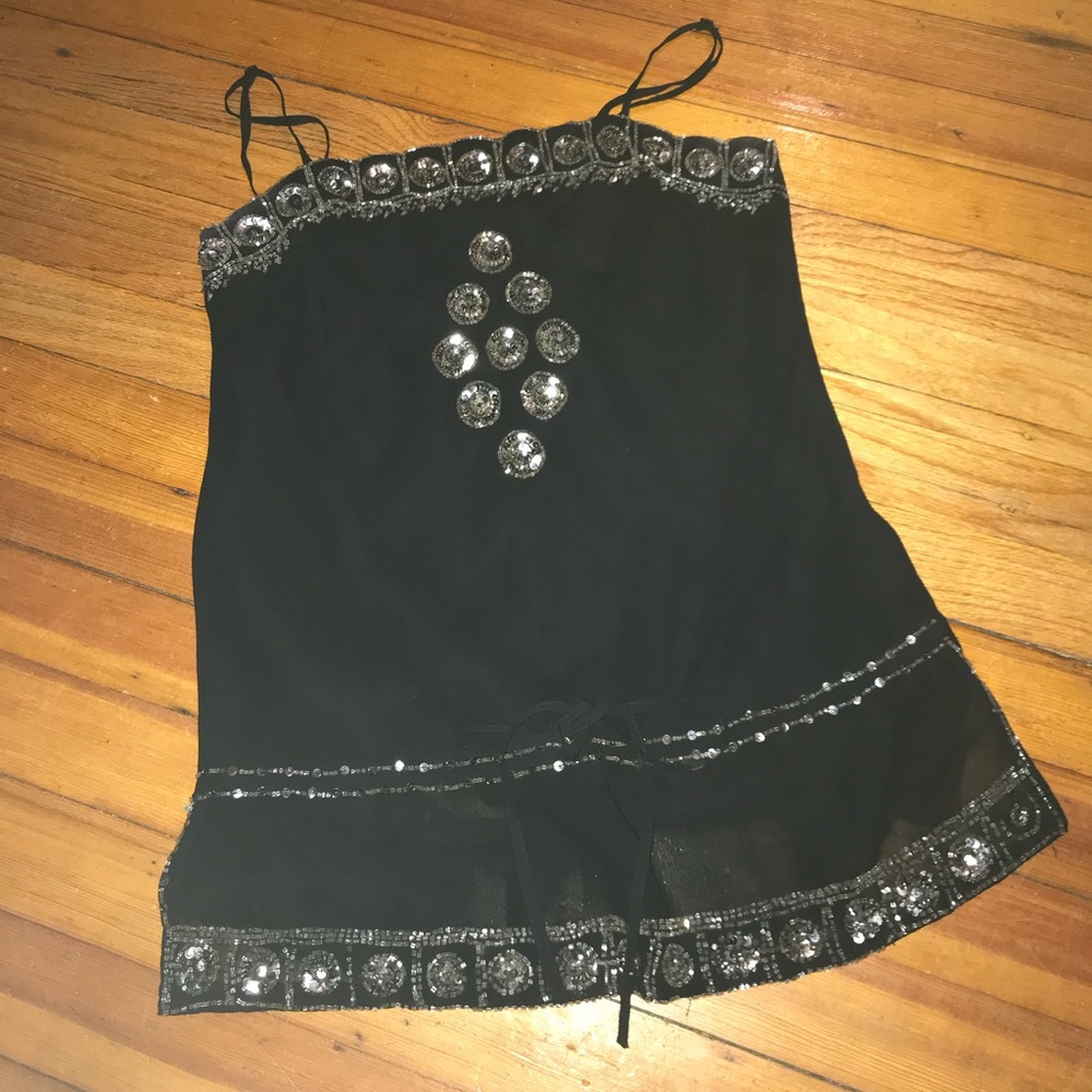 Black dressy top with silver sequins, Used, worn